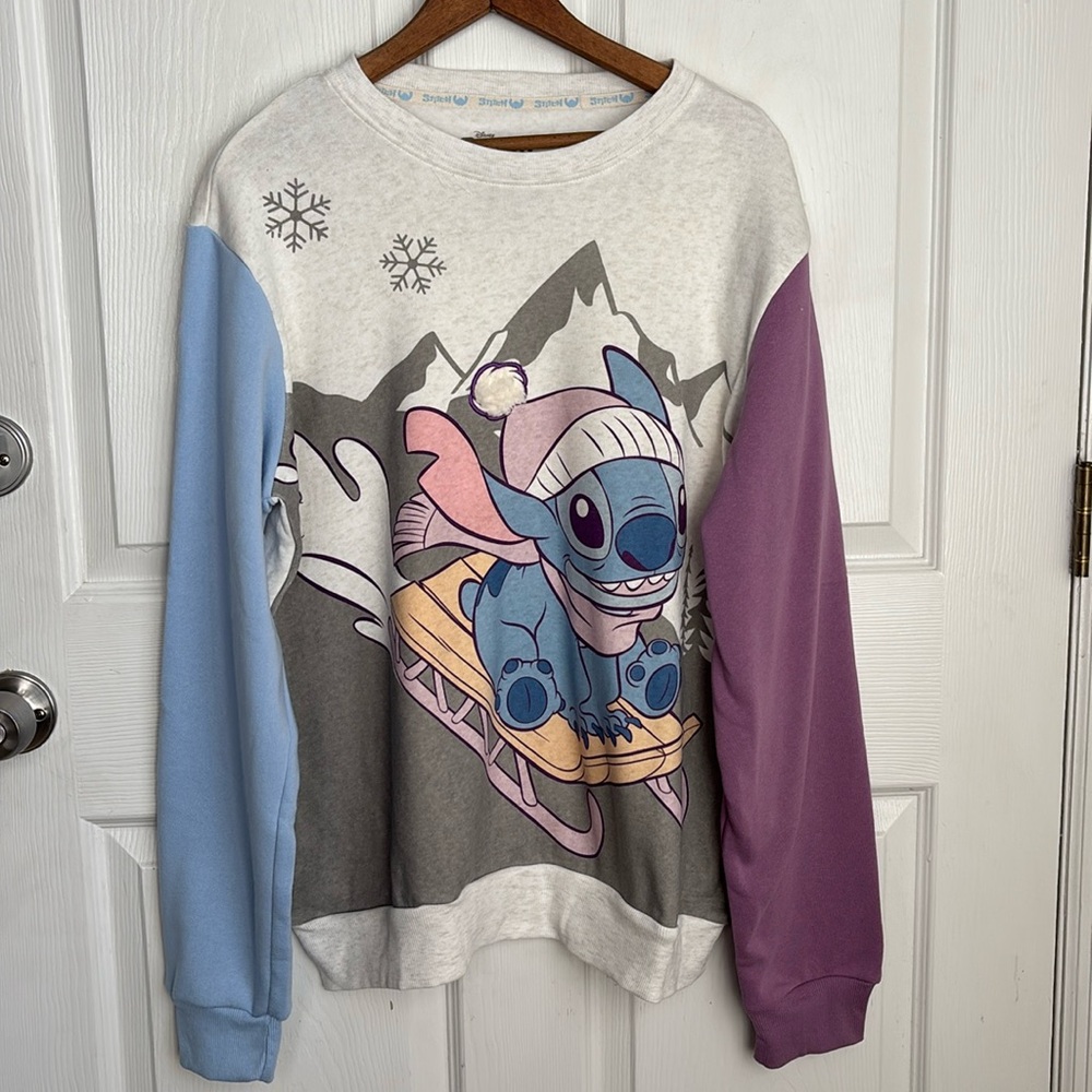NEW NWT Disney Stitch Sledding Sweatshirt - Blue, Purple Size Medium